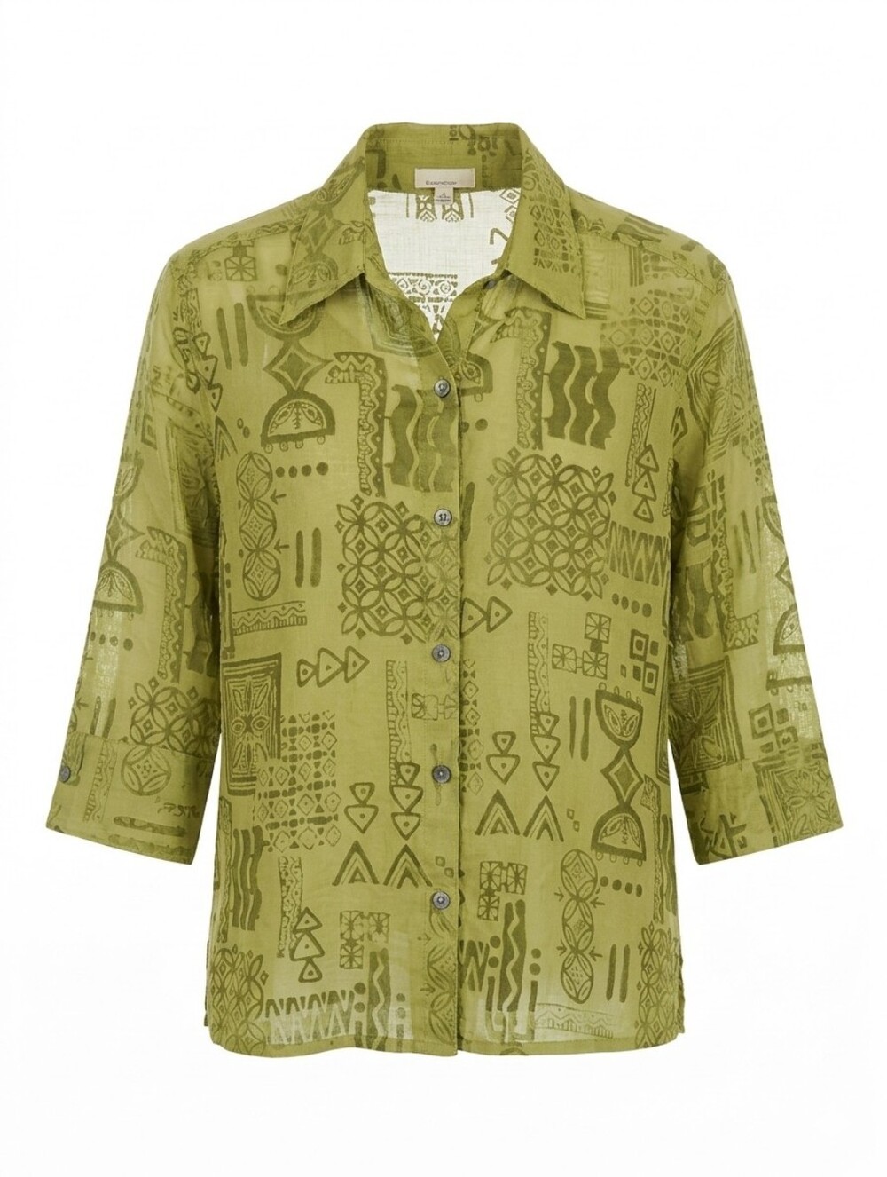 Choices Women’s M Sage Green Geometric Pattern Button-Down Blouse Lightweight